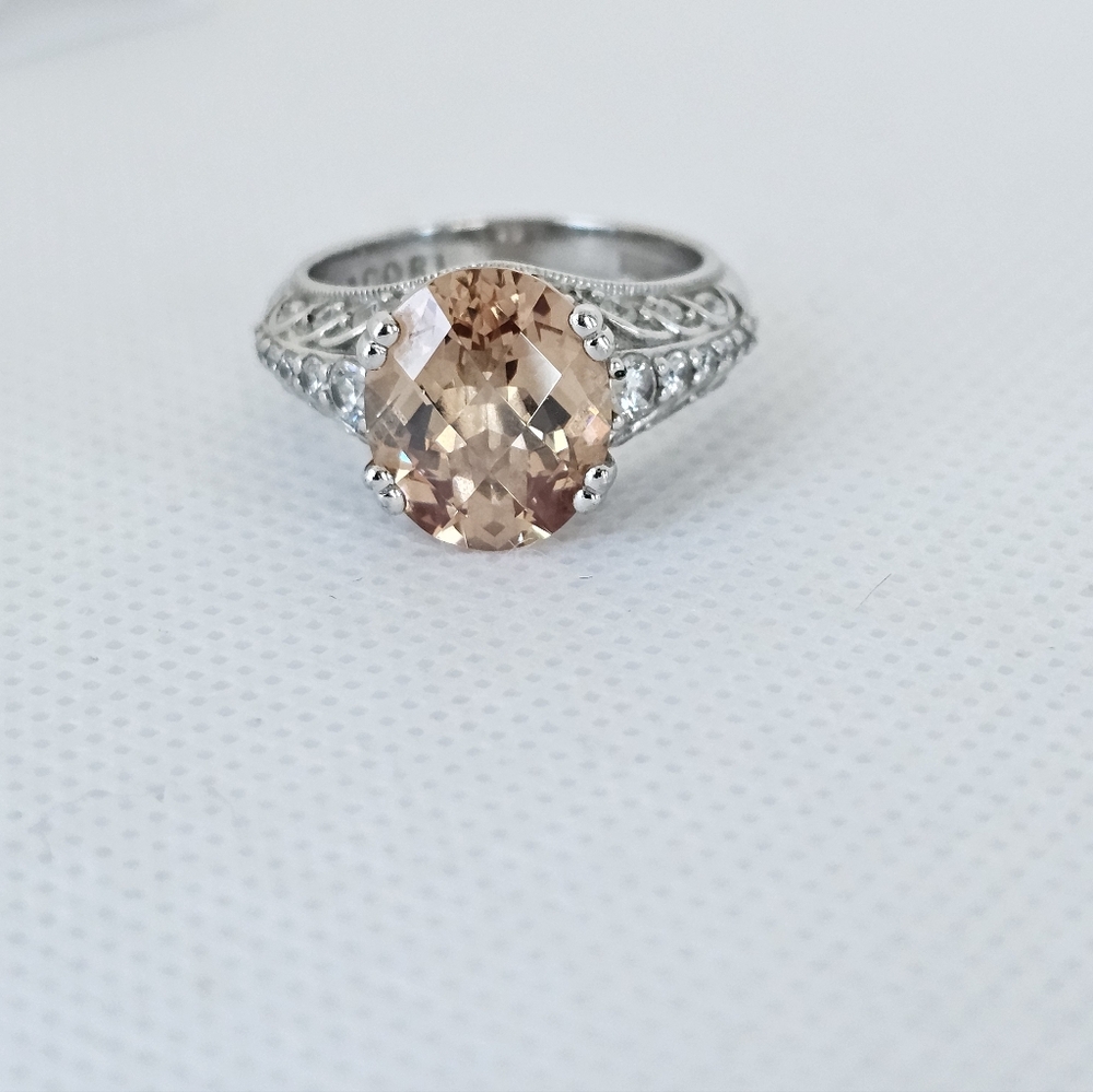 Authentic Tacori Morganite & Diamond Simulant Ring Sterling Silver Size 7!